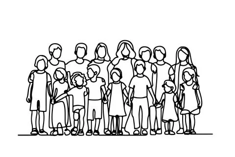 One continuous line drawing of a group of children holding each other's han.. Stock Illustration