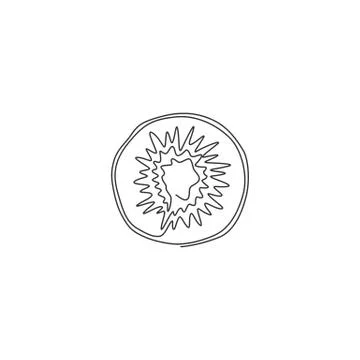 One continuous line drawing half sliced healthy organic for orchard logo Stock Illustration