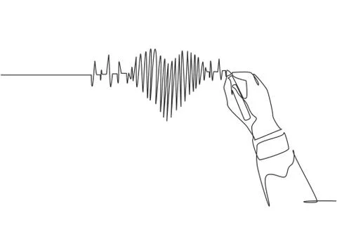 One continuous line drawing of hand drawing human heart beat pulse graph Stock Illustration