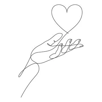 One continuous line drawing of hand holding heart. Support concept. Charity Stock Illustration