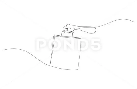 One continuous line drawing of hand holding bag. Shopping concept ...