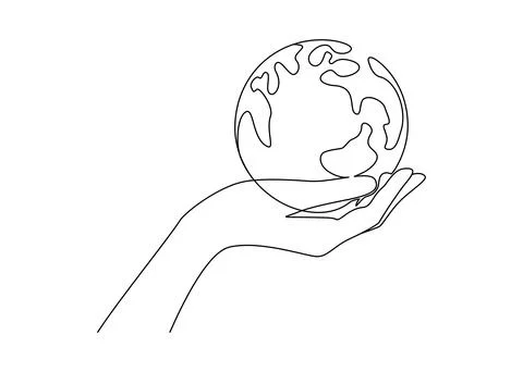 One continuous line drawing of hand holding Earth globe. World environment day Stock Illustration