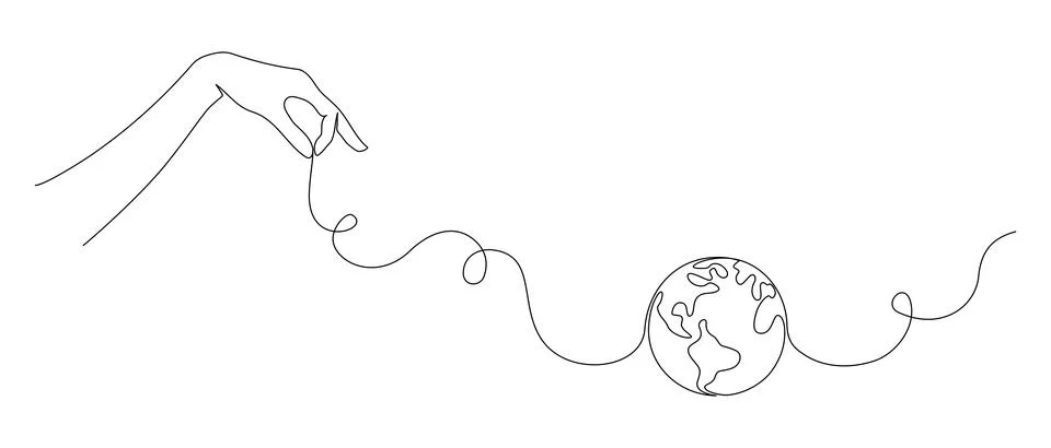 One continuous line drawing of hand holding Earth globe. World environment day Stock Illustration