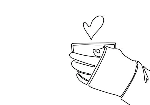 One continuous line drawing of hands holding coffee Stock Illustration