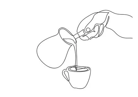 One continuous line drawing of hands holding a cup of hot coffee. Stock Illustration
