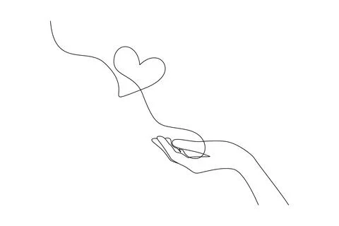 One continuous line drawing of hands holding heart. Concept of love relationship Stock Illustration