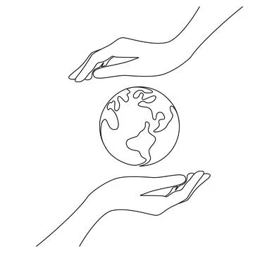 One continuous line drawing of hands holding Earth globe. World environment day Stock Illustration