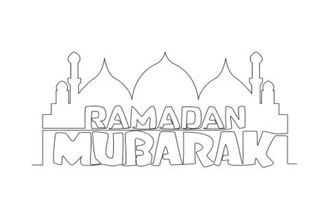 One continuous line drawing of Happy Eid Al Fitr Mubarak and Ramadan Kareem Illustrazione stock
