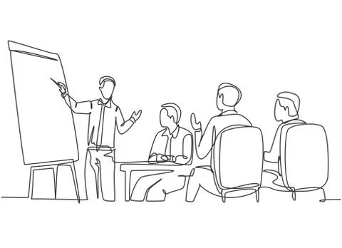One continuous line drawing of happy trainer teaching lifeskill Stock Illustration