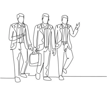 One continuous line drawing of happy male sales managers walking together Stock Illustration