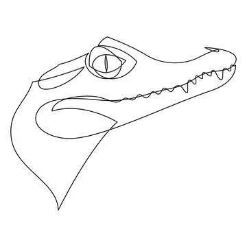 One continuous line drawing of head wild caiman crocodile for company logo .. Stock Illustration