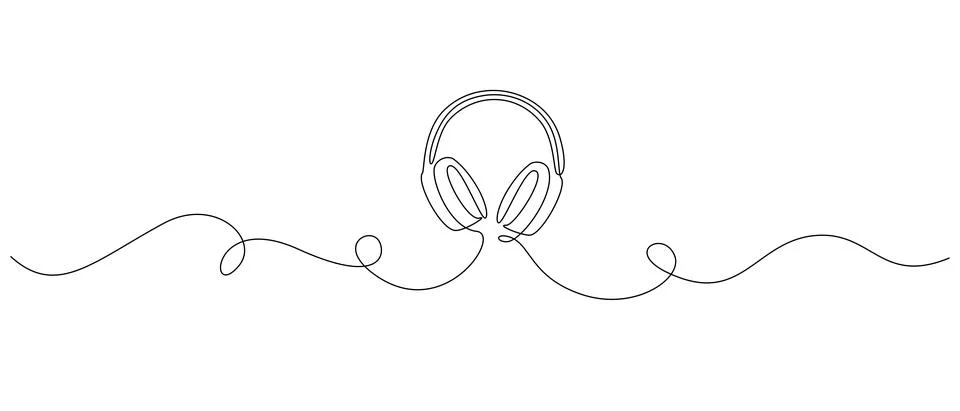 One continuous line drawing of headphone speaker. Music element for listening Stock Illustration