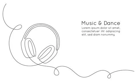 One continuous line drawing of headphone speaker. Music and earphones for Stock Illustration