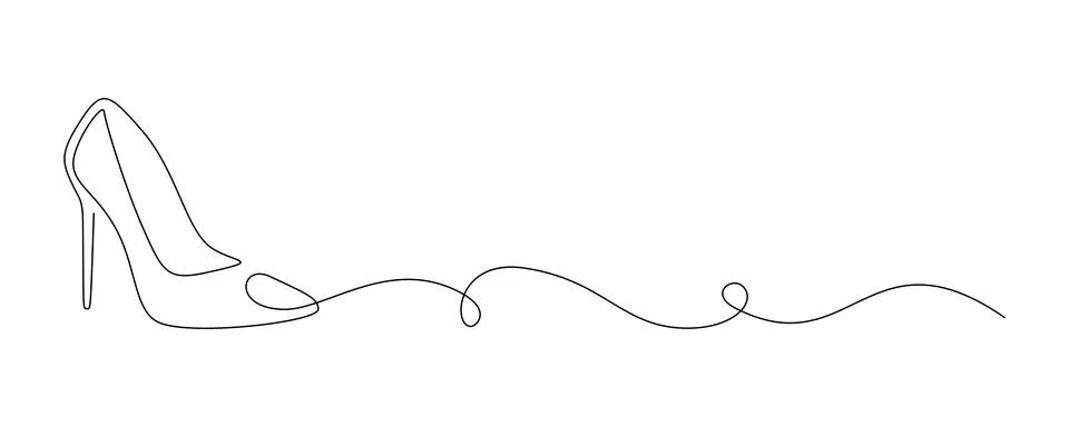 One continuous line drawing of high heels. Woman fashion shoes in simple linear Stock Illustration