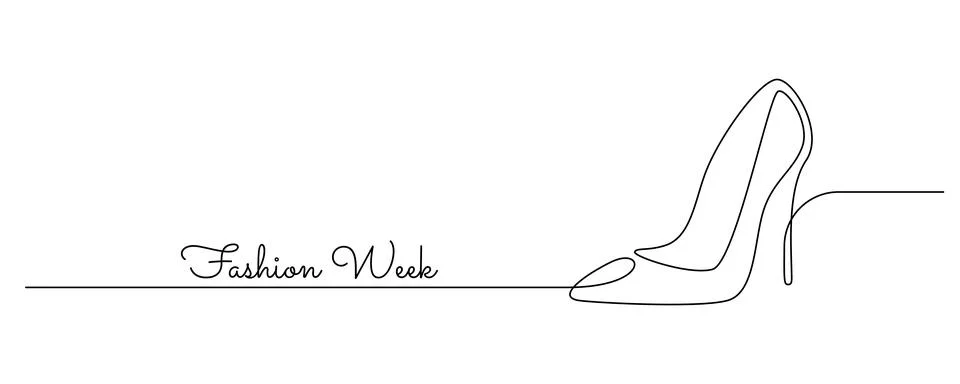 One continuous line drawing of high heels. Woman fashion shoes in simple linear Stock Illustration