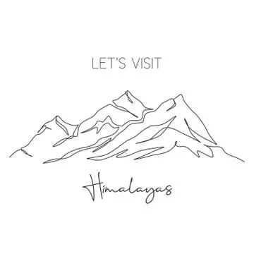 One continuous line drawing Himalaya Mount Everest landmark Stock Illustration