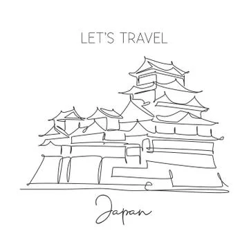 One continuous line drawing Himeji Castle landmark. Oriental ancient palace Stock Illustration
