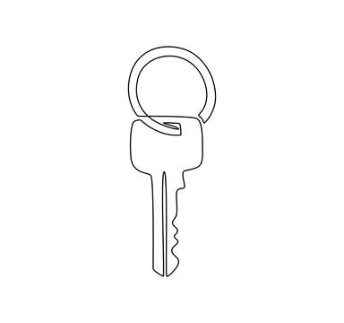 One continuous line drawing of house key. Real estate and password and security Stock Illustration
