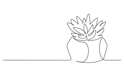 One continuous Line drawing of House plant in pot. Home potted Succulent in Stock Illustration