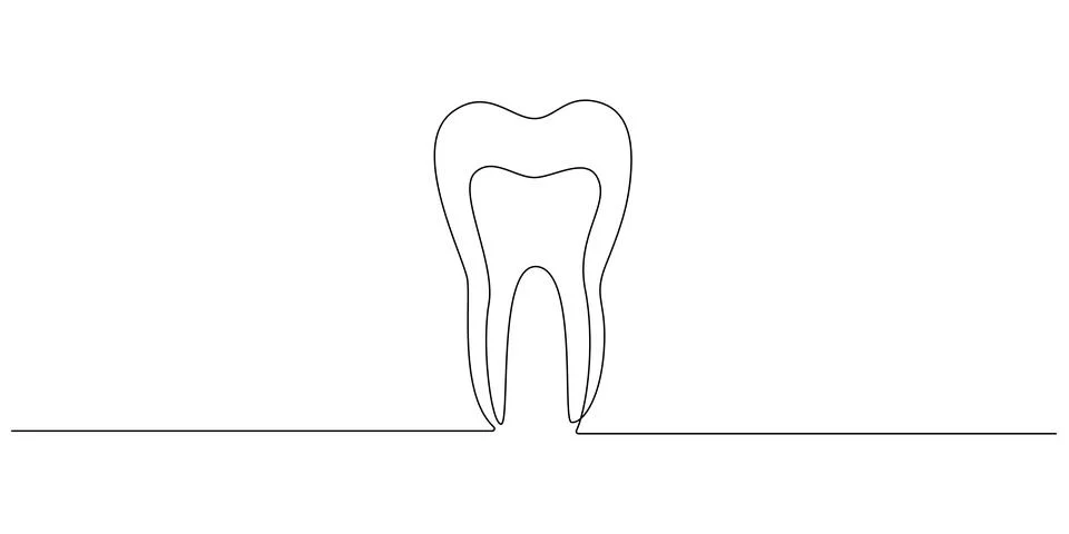 One continuous line drawing of human tooth. Oral hygiene and health concept for Stock Illustration