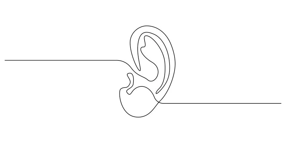One continuous line drawing of human ear. Icon Symbol of hear health and sensory Stock Illustration