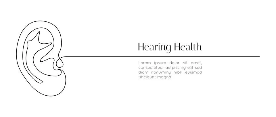 One continuous line drawing of human ear. Icon Symbol of hear health and sensory Stock Illustration