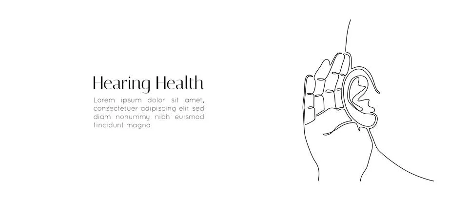 One continuous line drawing of human ear with hand. Icon Symbol of bad hearing Stock Illustration