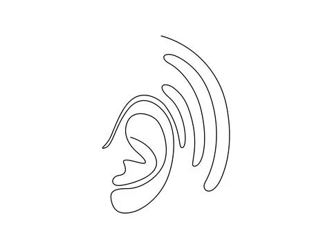 One continuous line drawing of human ear. Icon Symbol of hear health and sensory Stock Illustration