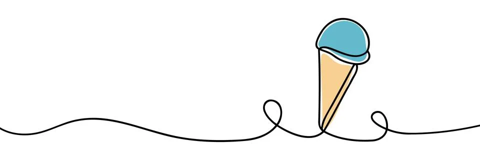 One continuous line drawing of ice cream in a bowl. Ice cream freehand draw.. Stock Illustration