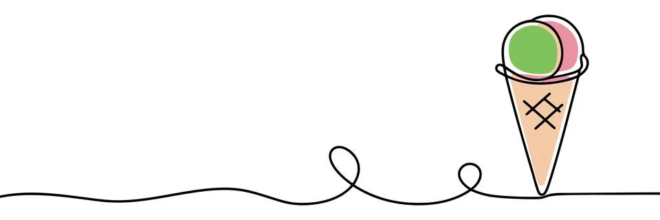 One continuous line drawing of ice cream in a bowl. Ice cream freehand draw.. Stock Illustration