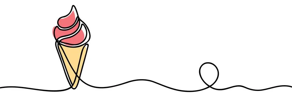 One continuous line drawing of ice cream in a bowl. Ice cream freehand draw.. Stock Illustration