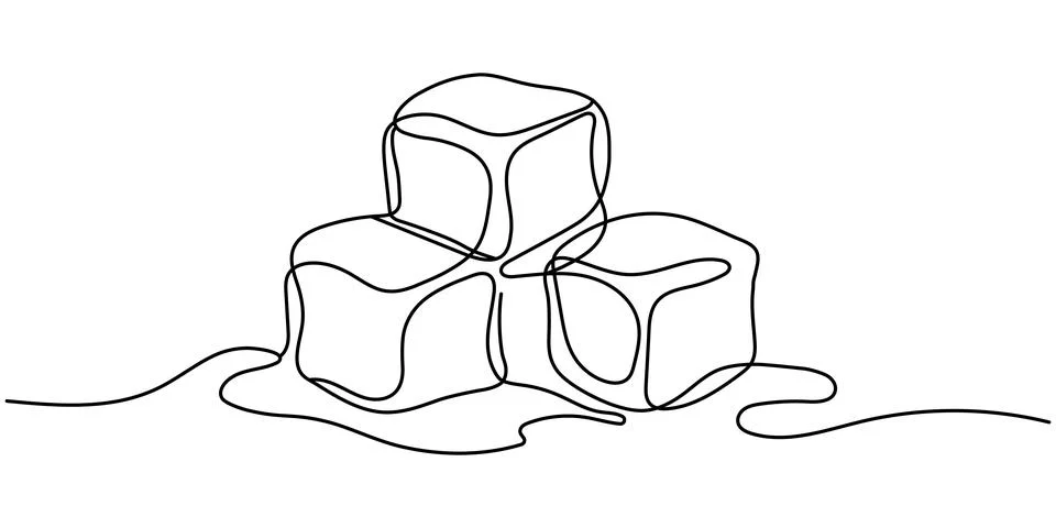 One continuous line drawing of ice cubes with meltwater pool. Minimalist ab.. Stock Illustration