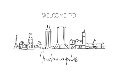 One continuous line drawing of Indianapolis city skyline, United States Stock Illustration