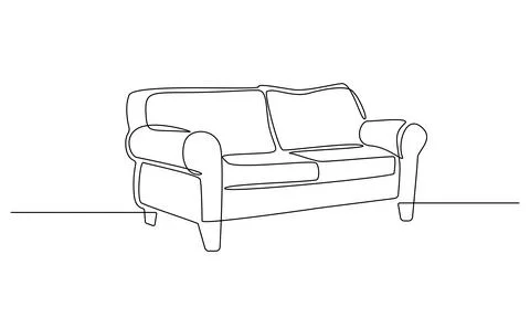 One Continuous line drawing of Interior with sofa. Modern home furniture for Stock Illustration