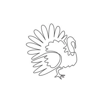 One continuous line drawing of large turkey for livestock logo identity Stock Illustration