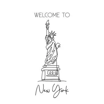 One continuous line drawing to Liberty Statue. Historical iconic place Stock-Illustration