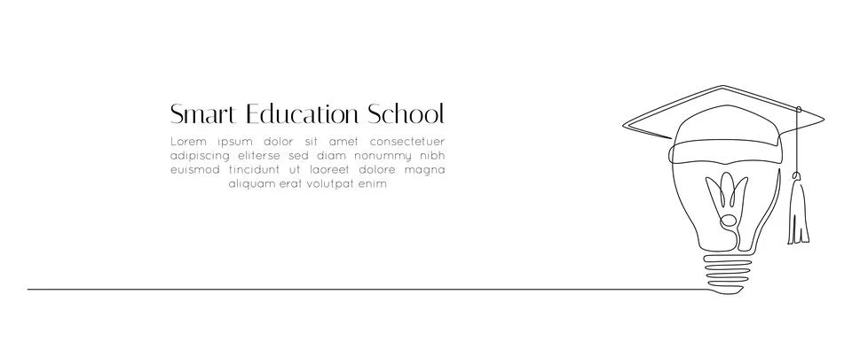 One continuous line drawing of Light Bulb with Graduation Hat. Lightbilb lamp Stock Illustration