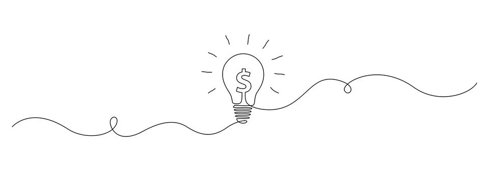 One continuous line drawing of light bulb with dollar sign. Money making idea Stock Illustration