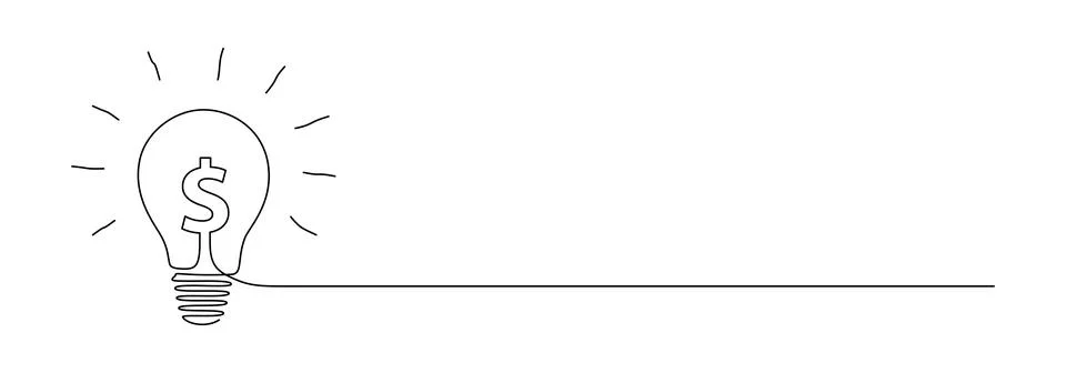 One continuous line drawing of light bulb with dollar sign. Money making idea Stock Illustration