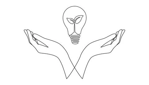 One continuous line drawing of light bulb and plant with two hands. Lightbulb Stock Illustration