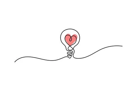 One continuous line drawing of a light bulb with love in the shape of a hea.. Stock Illustration