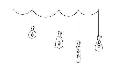 One continuous line drawing of lightbulbs. Vector illustration of Hanging Loft Stock Illustration