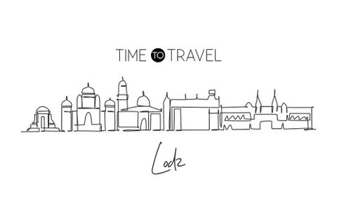 One continuous line drawing of Lodz city skyline Poland. Beautiful skyscraper Illustrazione stock