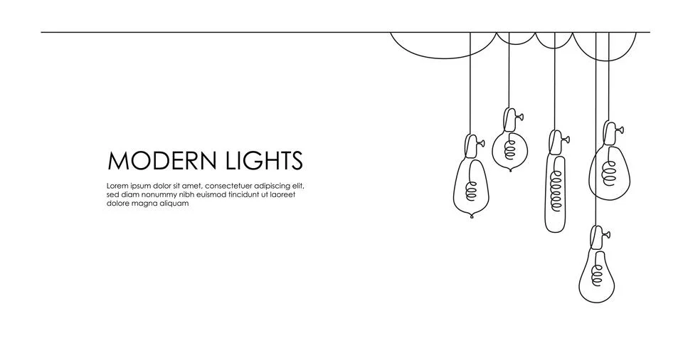 One continuous line drawing of Loft lightbulbs. Horizontal Vector illustration Stock Illustration