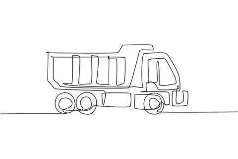 One continuous line drawing of long truck for cargo logistic delivery Stock Illustration