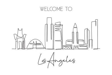 One continuous line drawing of Los Angeles city skyline, United States Illustrazione stock