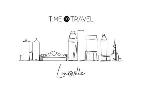 One continuous line drawing Louisville city skyline, Kentucky Stock Illustration