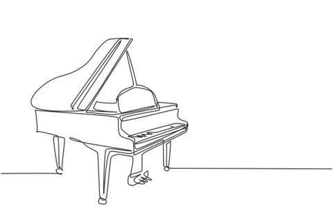 One continuous line drawing of luxury wooden grand piano. Classical music Illustrazione stock