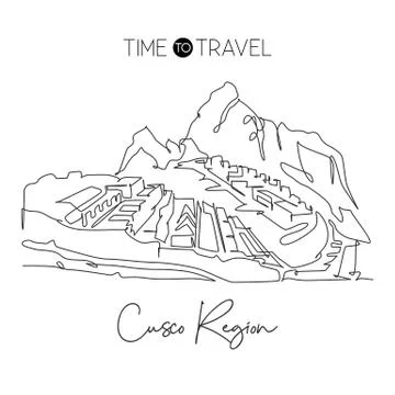 One continuous line drawing Machu Picchu landmark. World iconic place Stock-Illustration
