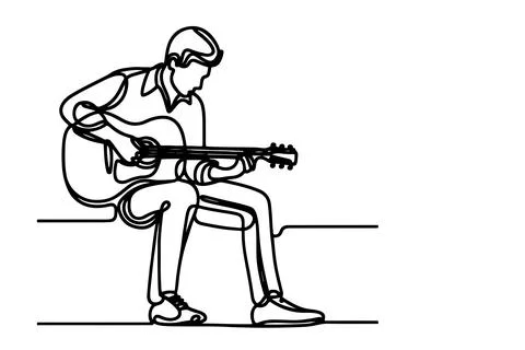 One continuous line drawing of man playing the guitar outline doodle on whi.. Stock Illustration